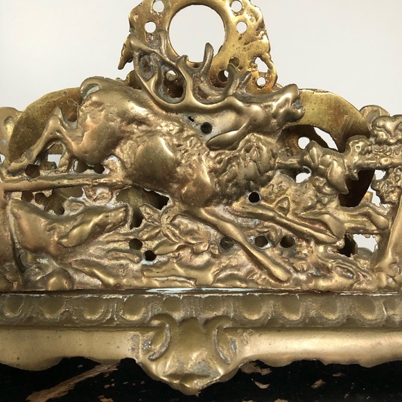 Antique Brass Letter Holder Deer Hunting Scene - Picture 2 of 9